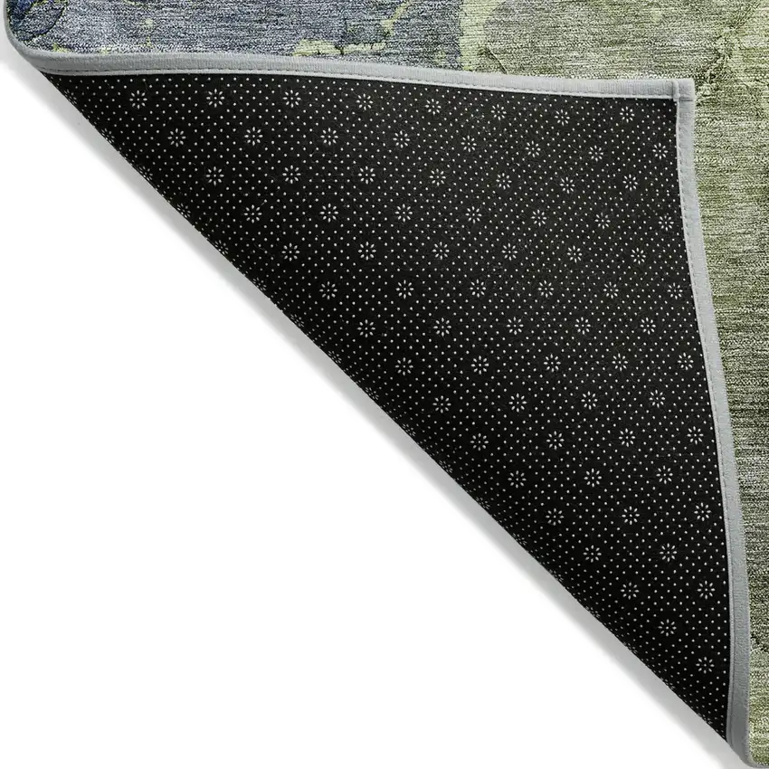 Olive Green And Gray Abstract Washable Indoor Outdoor Area Rug Photo 5