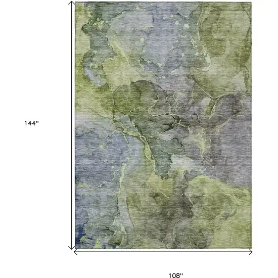 Olive Green And Gray Abstract Washable Indoor Outdoor Area Rug Photo 3