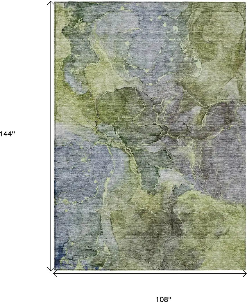 Olive Green And Gray Abstract Washable Indoor Outdoor Area Rug Photo 3