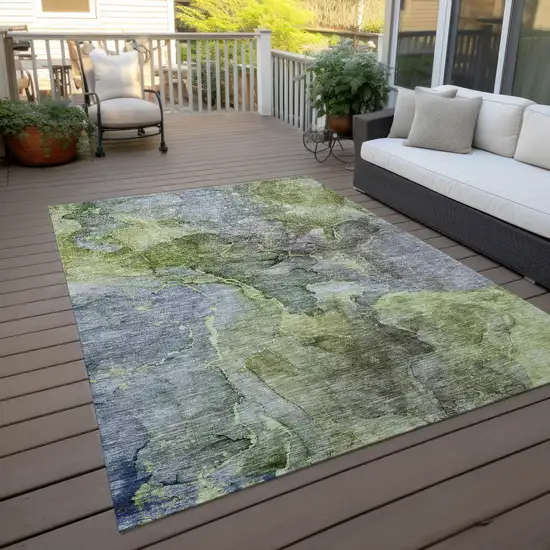 Olive Green And Gray Abstract Washable Indoor Outdoor Area Rug Photo 8