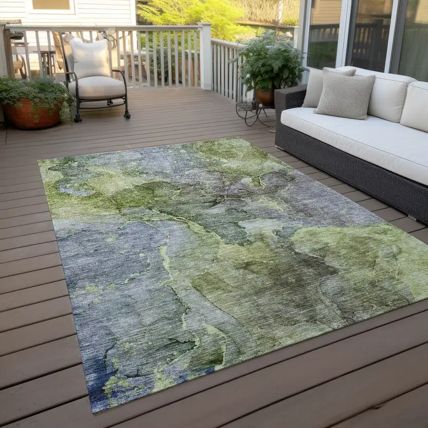 Olive Green And Gray Abstract Washable Indoor Outdoor Area Rug Photo 8