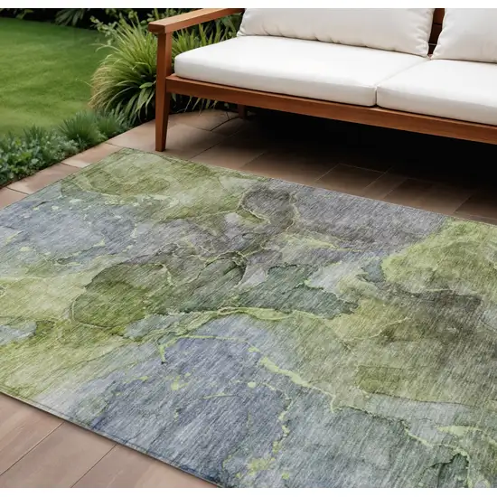 Olive Green And Gray Abstract Washable Indoor Outdoor Area Rug Photo 1