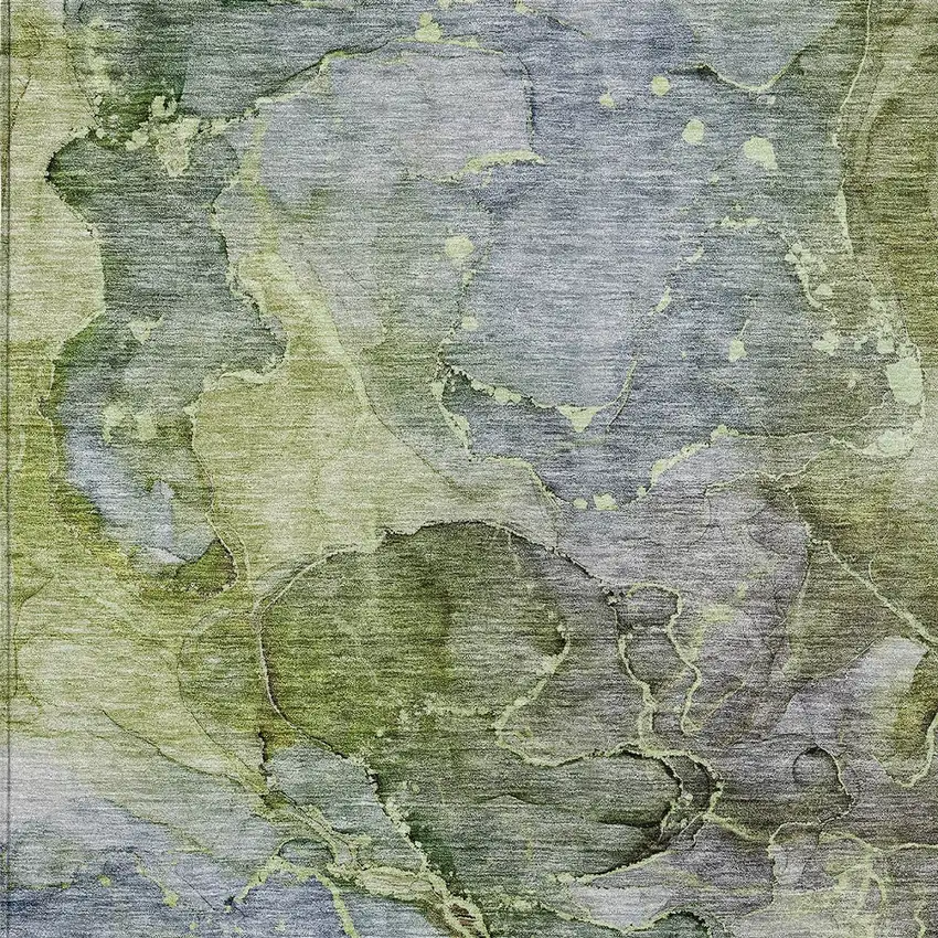 Olive Green And Gray Abstract Washable Indoor Outdoor Area Rug Photo 6