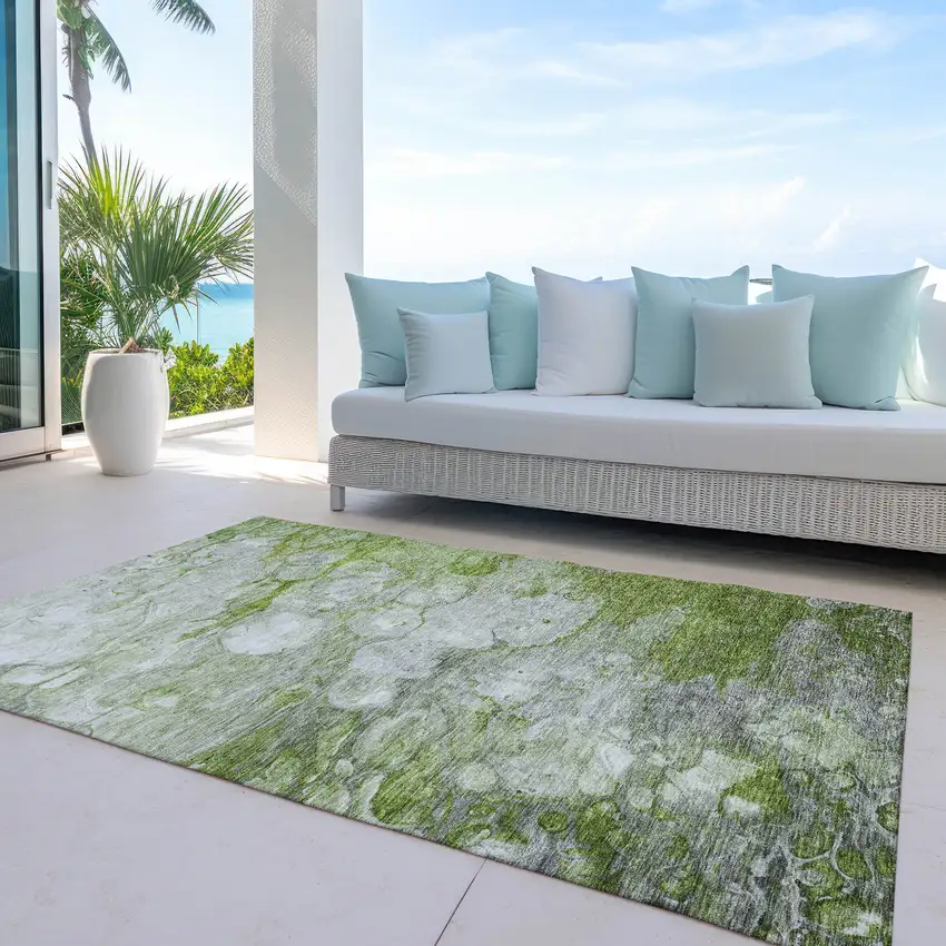 Olive Green And Gray Abstract Washable Indoor Outdoor Area Rug Photo 9