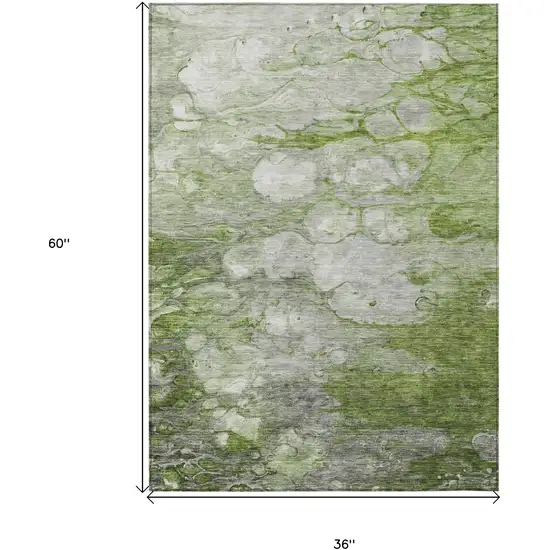 Olive Green And Gray Abstract Washable Indoor Outdoor Area Rug Photo 3