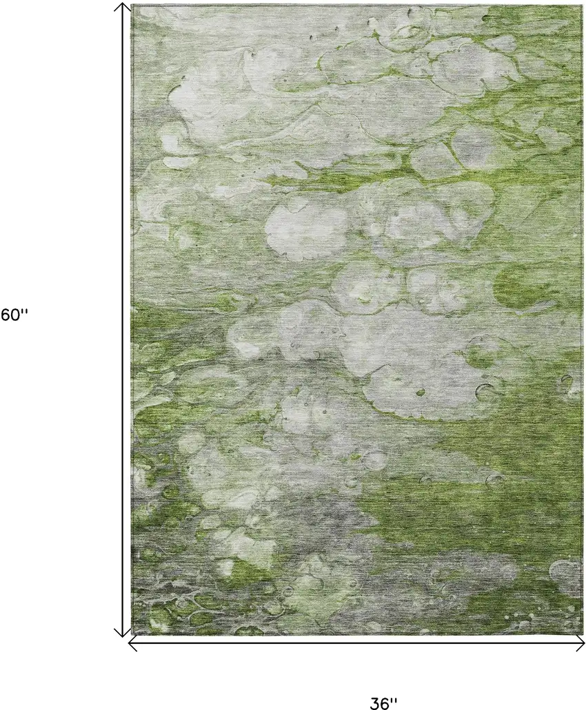Olive Green And Gray Abstract Washable Indoor Outdoor Area Rug Photo 3