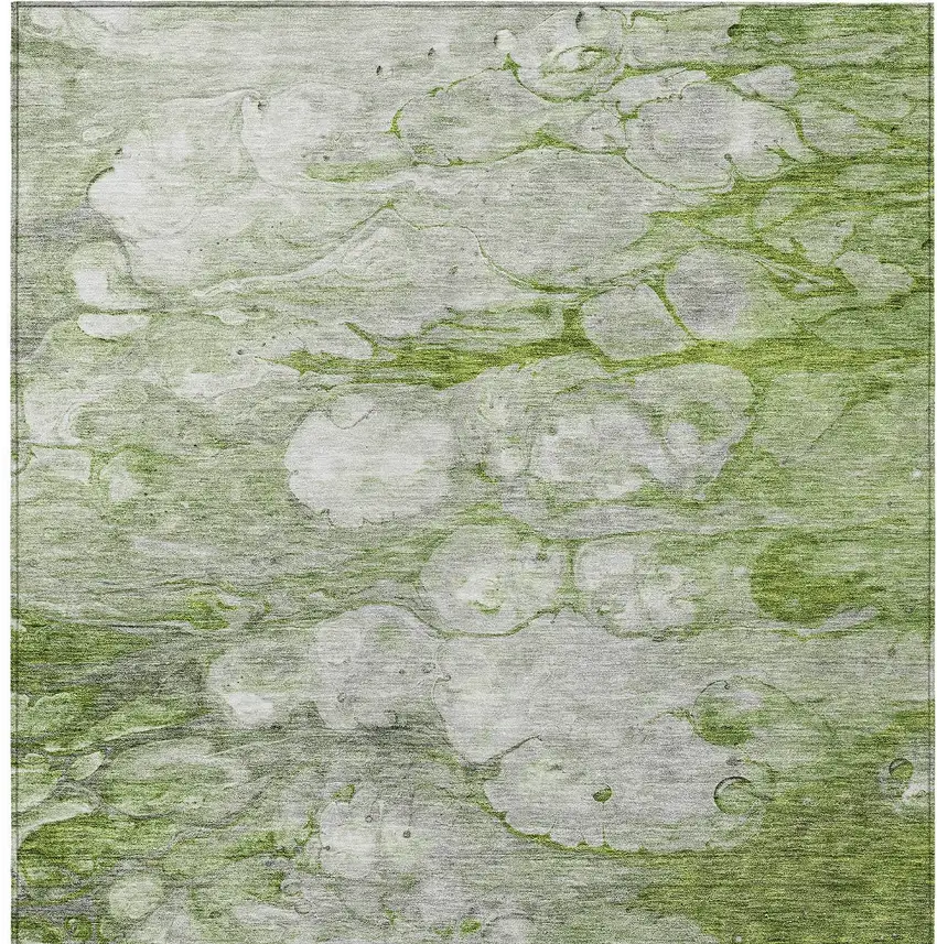 Olive Green And Gray Abstract Washable Indoor Outdoor Area Rug Photo 5