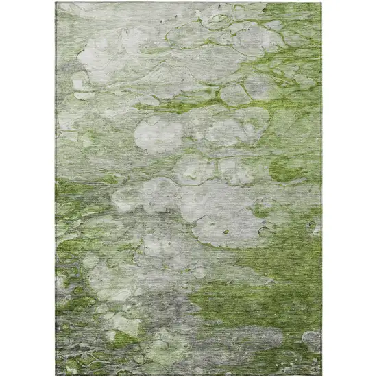 Olive Green And Gray Abstract Washable Indoor Outdoor Area Rug Photo 1
