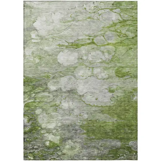 Olive Green And Gray Abstract Washable Indoor Outdoor Area Rug Photo 1