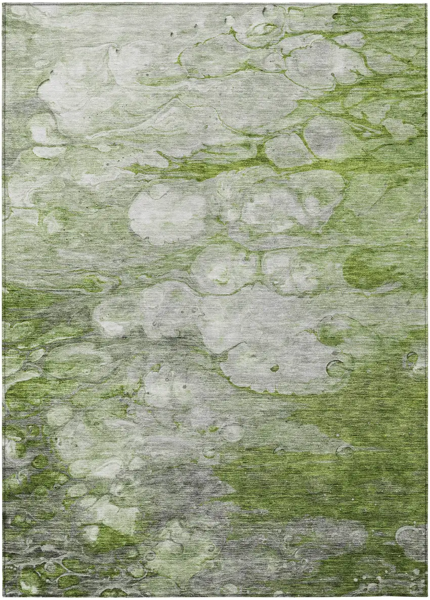Olive Green And Gray Abstract Washable Indoor Outdoor Area Rug Photo 1