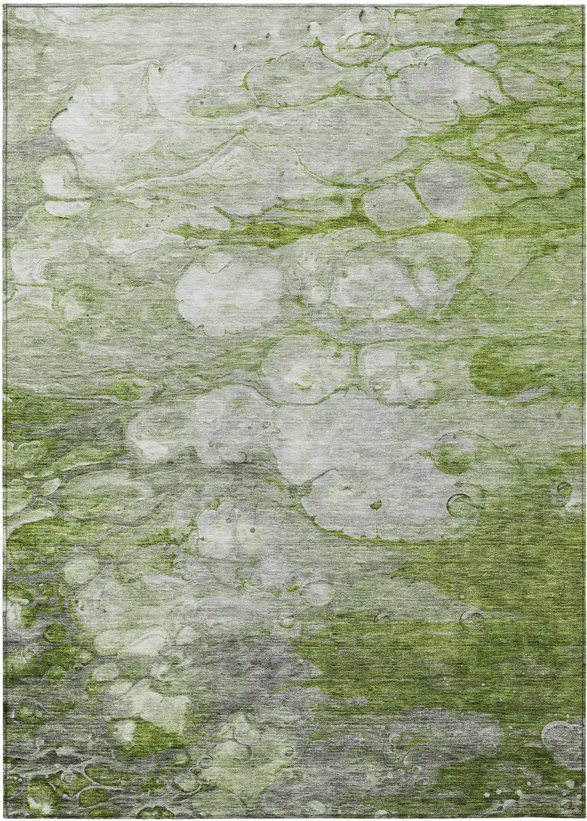 Olive Green And Gray Abstract Washable Indoor Outdoor Area Rug Photo 1