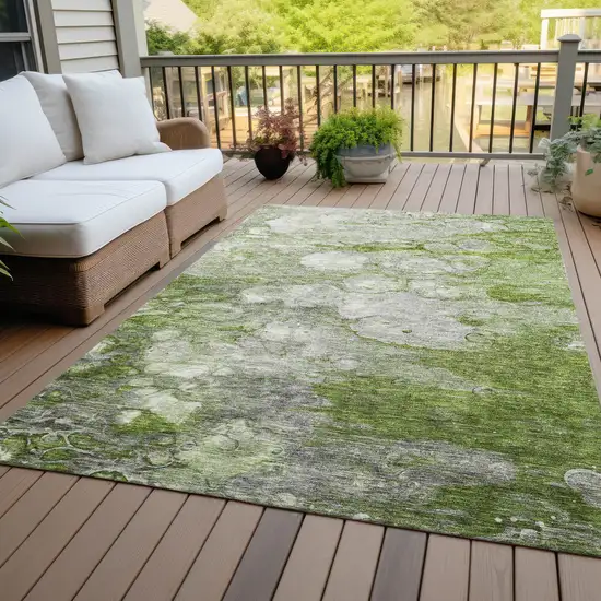 Olive Green And Gray Abstract Washable Indoor Outdoor Area Rug Photo 6