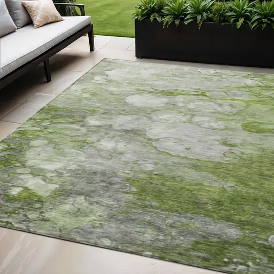 Olive Green And Gray Abstract Washable Indoor Outdoor Area Rug Photo 1