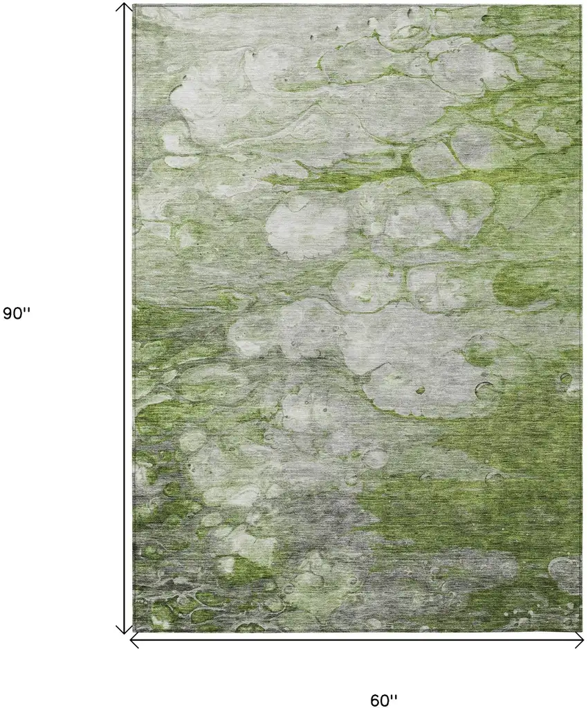 Olive Green And Gray Abstract Washable Indoor Outdoor Area Rug Photo 3