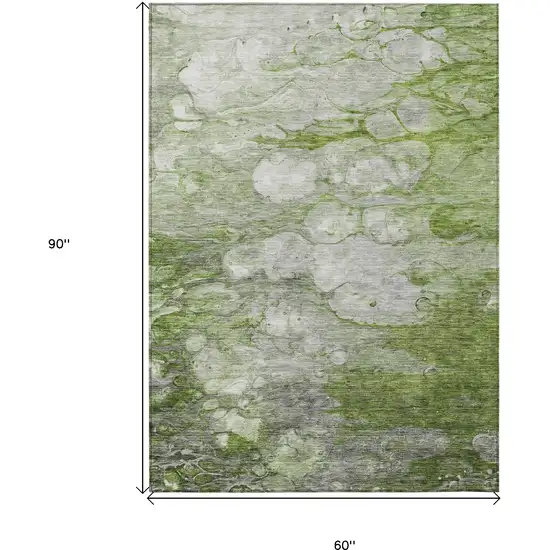 Olive Green And Gray Abstract Washable Indoor Outdoor Area Rug Photo 3