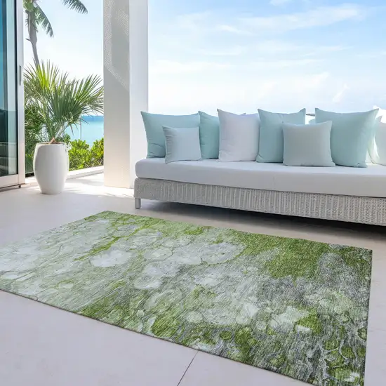 Olive Green And Gray Abstract Washable Indoor Outdoor Area Rug Photo 9