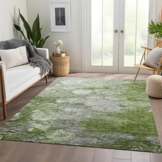 Olive Green And Gray Abstract Washable Indoor Outdoor Area Rug Photo 7