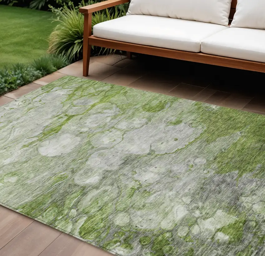 Olive Green And Gray Abstract Washable Indoor Outdoor Area Rug Photo 1