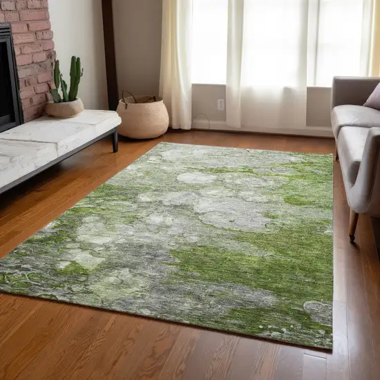 Olive Green And Gray Abstract Washable Indoor Outdoor Area Rug Photo 8