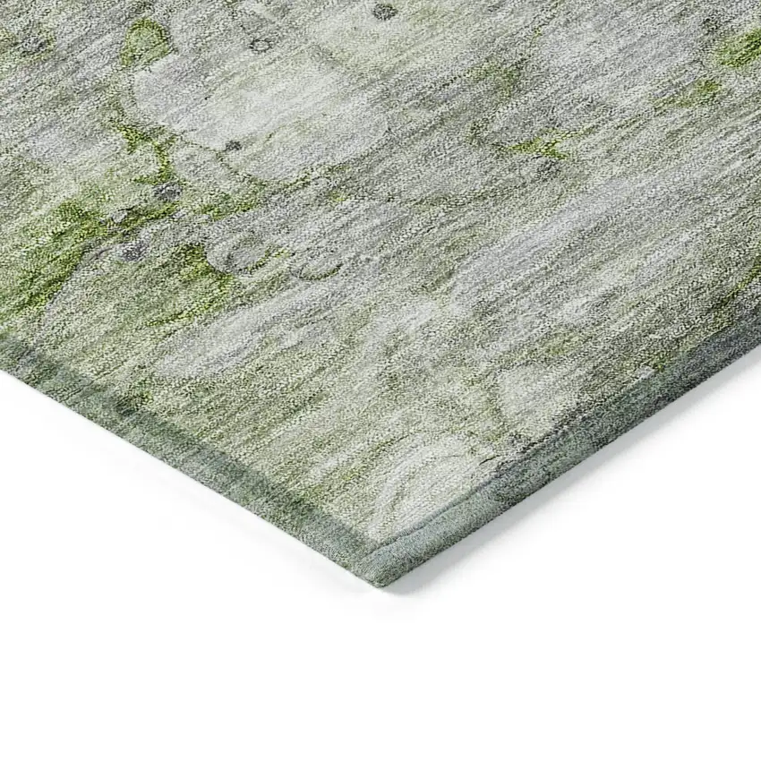 Olive Green And Gray Abstract Washable Indoor Outdoor Area Rug Photo 4