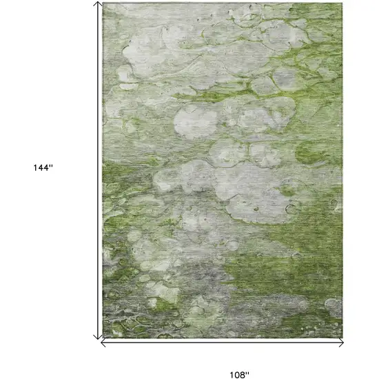 Olive Green And Gray Abstract Washable Indoor Outdoor Area Rug Photo 3