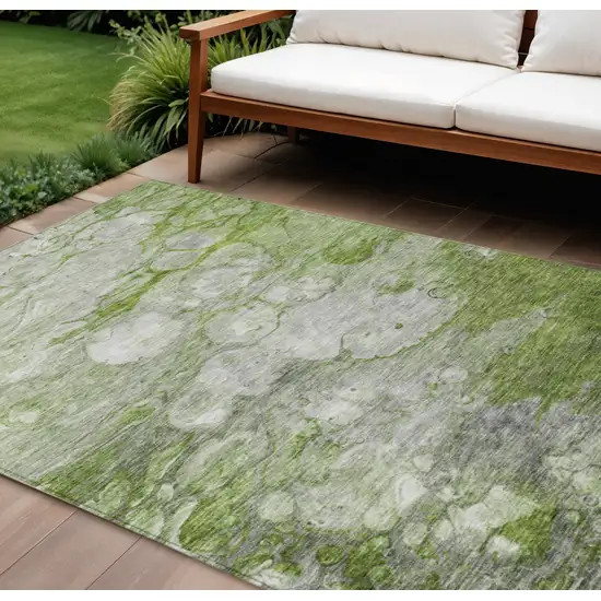 Olive Green And Gray Abstract Washable Indoor Outdoor Area Rug Photo 1