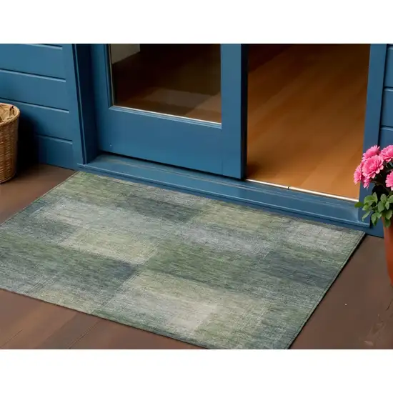 Olive Green And Gray Abstract Washable Indoor Outdoor Area Rug Photo 1