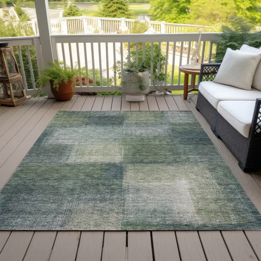 Olive Green And Gray Abstract Washable Indoor Outdoor Area Rug Photo 6