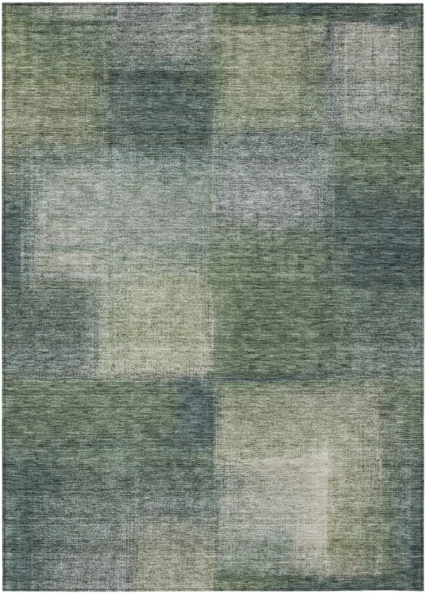 Olive Green And Gray Abstract Washable Indoor Outdoor Area Rug Photo 1