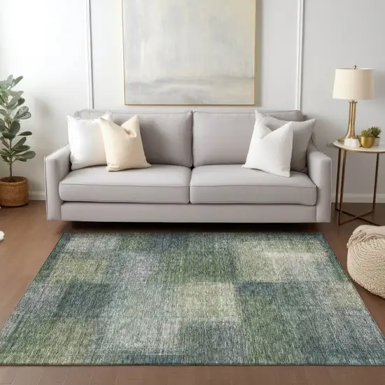 Olive Green And Gray Abstract Washable Indoor Outdoor Area Rug Photo 8
