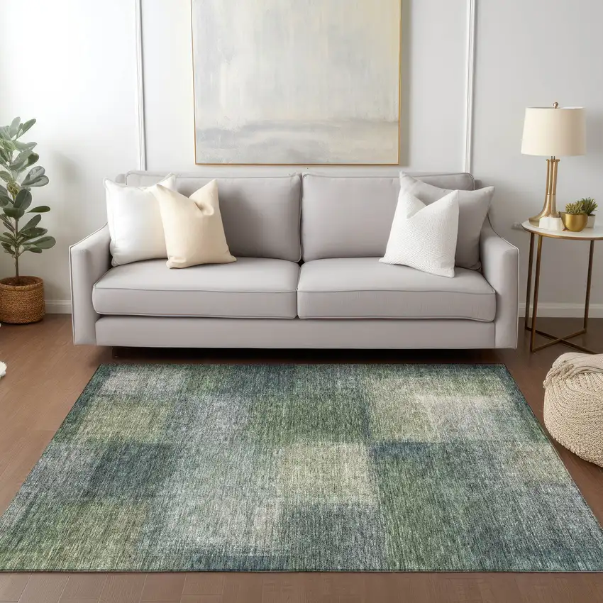 Olive Green And Gray Abstract Washable Indoor Outdoor Area Rug Photo 8