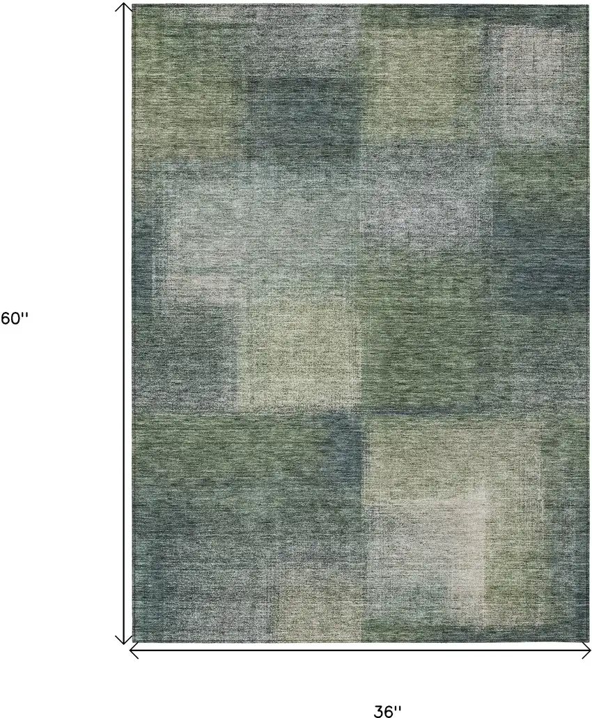 Olive Green And Gray Abstract Washable Indoor Outdoor Area Rug Photo 3