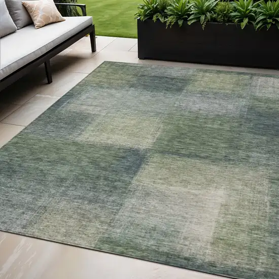 Olive Green And Gray Abstract Washable Indoor Outdoor Area Rug Photo 1