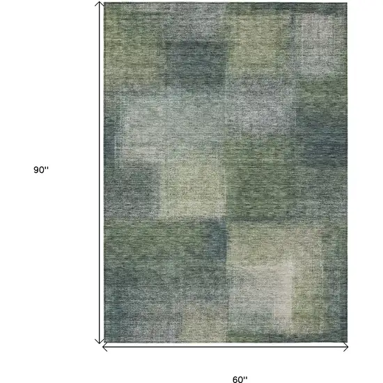 Olive Green And Gray Abstract Washable Indoor Outdoor Area Rug Photo 3