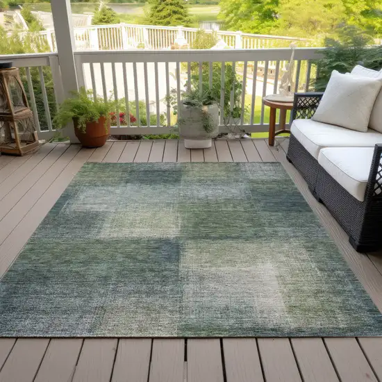 Olive Green And Gray Abstract Washable Indoor Outdoor Area Rug Photo 6