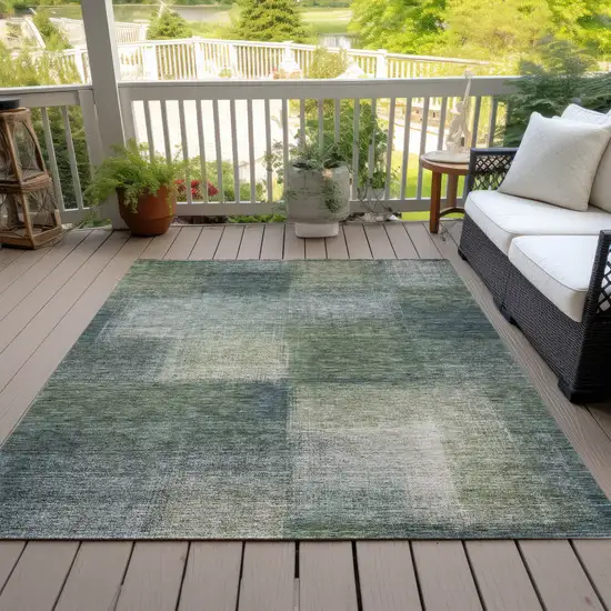 Olive Green And Gray Abstract Washable Indoor Outdoor Area Rug Photo 6