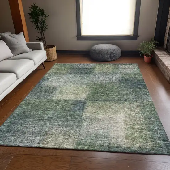 Olive Green And Gray Abstract Washable Indoor Outdoor Area Rug Photo 7