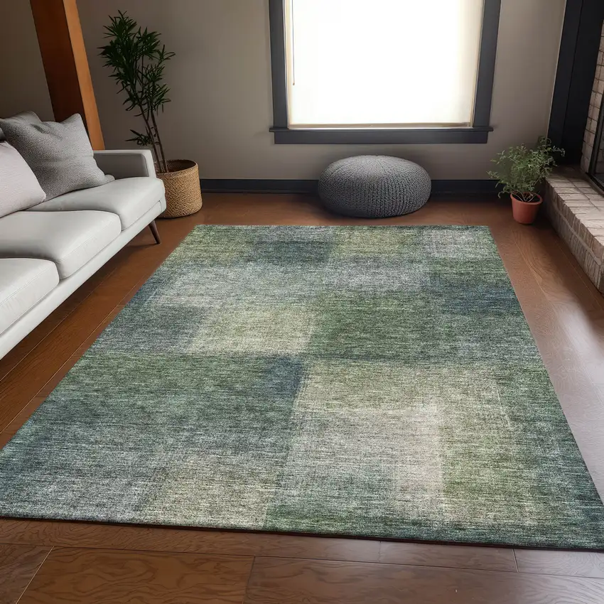 Olive Green And Gray Abstract Washable Indoor Outdoor Area Rug Photo 7