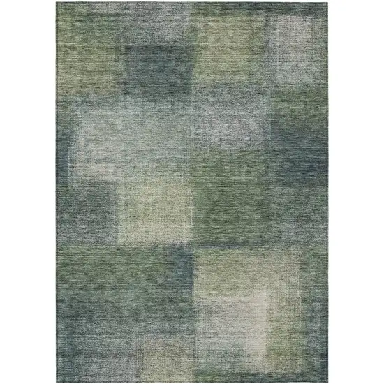 Olive Green And Gray Abstract Washable Indoor Outdoor Area Rug Photo 1