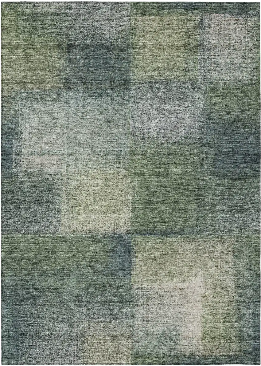 Olive Green And Gray Abstract Washable Indoor Outdoor Area Rug Photo 1