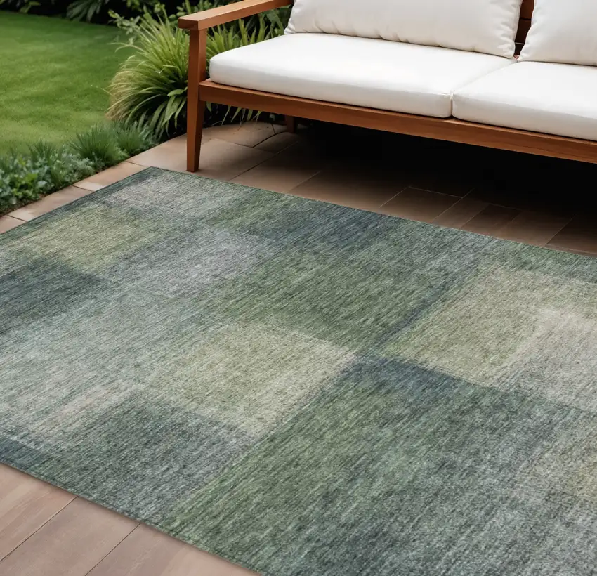 Olive Green And Gray Abstract Washable Indoor Outdoor Area Rug Photo 1