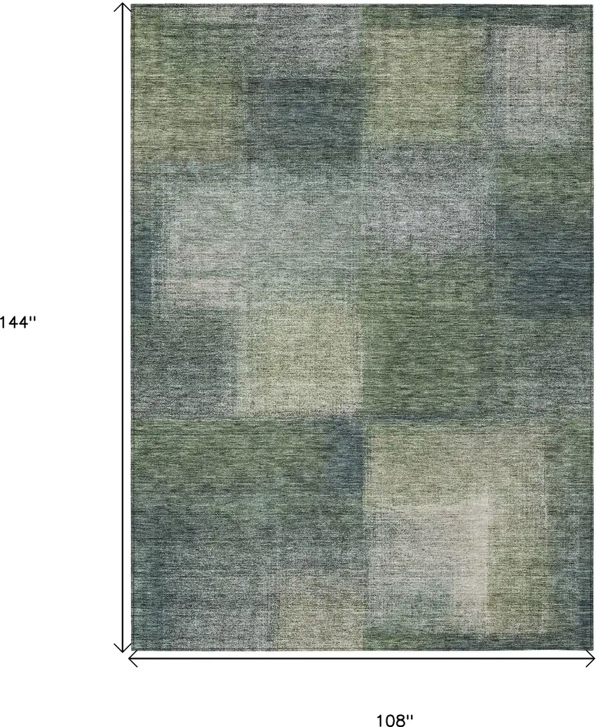 Olive Green And Gray Abstract Washable Indoor Outdoor Area Rug Photo 3