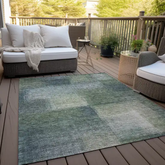 Olive Green And Gray Abstract Washable Indoor Outdoor Area Rug Photo 9
