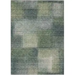 Photo of Olive Green And Gray Abstract Washable Indoor Outdoor Area Rug