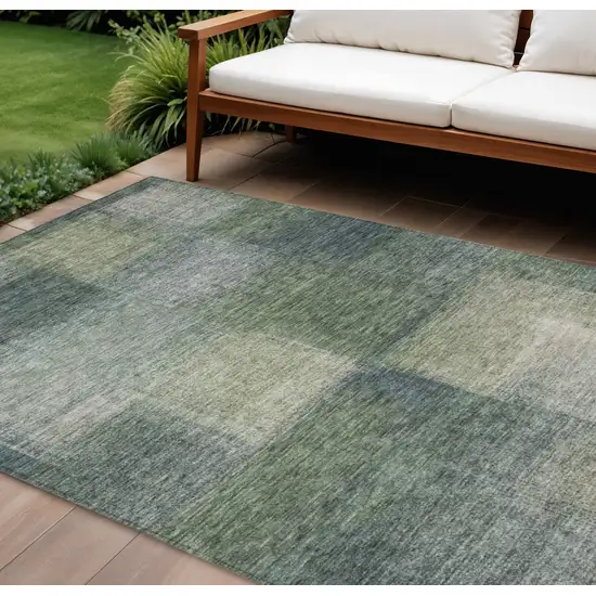 Olive Green And Gray Abstract Washable Indoor Outdoor Area Rug Photo 1