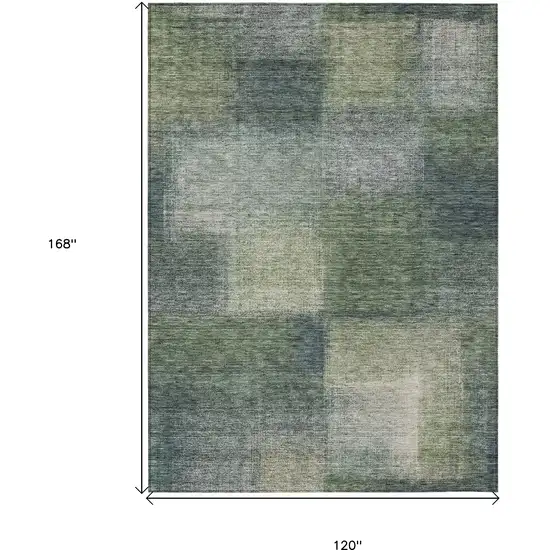 Olive Green And Gray Abstract Washable Indoor Outdoor Area Rug Photo 3