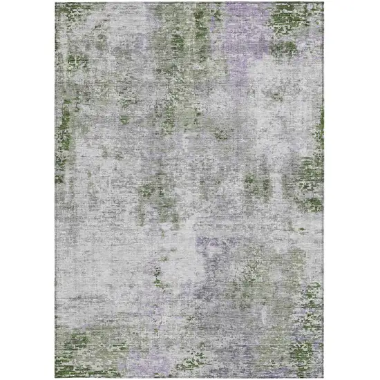 Olive Green And Gray Abstract Washable Indoor Outdoor Area Rug Photo 7