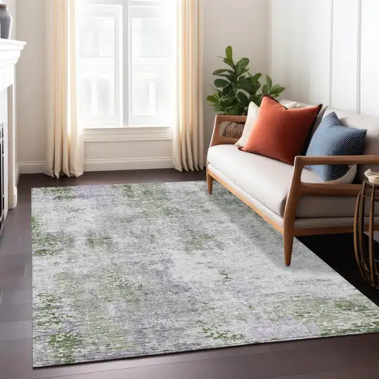 Olive Green And Gray Abstract Washable Indoor Outdoor Area Rug Photo 9