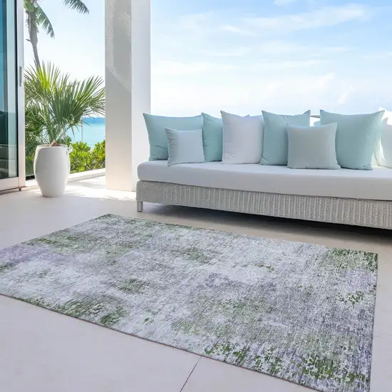 Olive Green And Gray Abstract Washable Indoor Outdoor Area Rug Photo 8