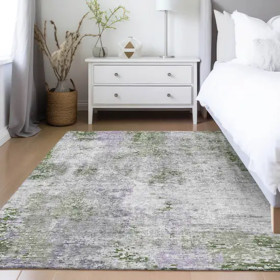 Olive Green And Gray Abstract Washable Indoor Outdoor Area Rug Photo 9